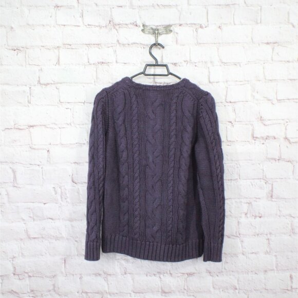 LL Bean Double L Cable Sweater Crewneck Darkest Purple Size S - Picture 6 of 11